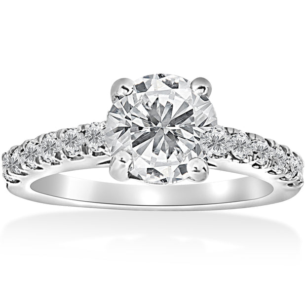 1 1/2 ct Diamond Solitaire With Accents Round Engagement Ring 14k White Gold