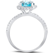 1 3/4 ct Blue Diamond Cushion Halo Engagement Ring 14k White Gold Treated