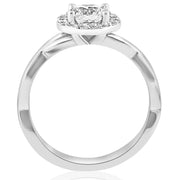 Halo Diamond Engagement Ring Twisted Interweaved Polished Band 1 CT center Enhanced