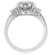 1 1/4ct Round Diamond Engagement Ring Pave Halo 3-Stone 14k White Gold Solitaire