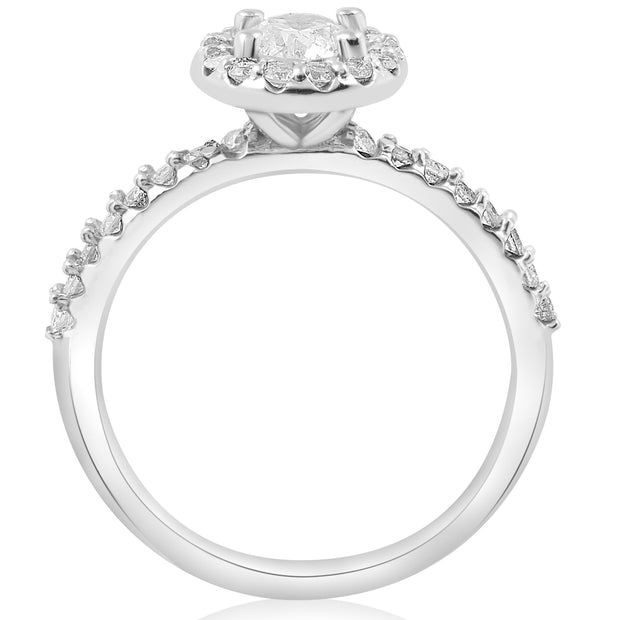 1ct Halo Round Brilliant Cut Diamond Engagement Ring 3/4ct center 14k White Gold