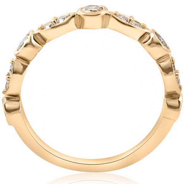 1/2ct Diamond Wedding Ring 14k Yellow Gold Stackable Bezel 3/4 Eternity Band