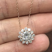 1 1/2 Ct Diamond (1ct center) Halo Pendant 14k Rose Gold Womens Necklace