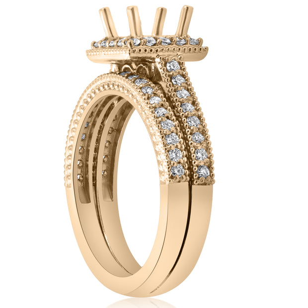 Yellow Gold Princess Cut Diamond Princess Cut Halo Engagement Ring Semi Mount