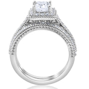 1 1/2ct Princess Cut Halo Vintage Diamond Engagement Ring 14k White Gold