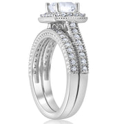 1 1/2ct Princess Cut Halo Vintage Diamond Engagement Ring 14k White Gold