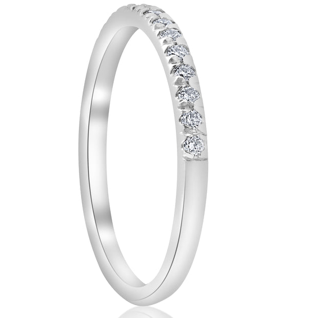 1/4ct French Pave Diamond Wedding Ring Stackable Anniversary Band 14k White Gold