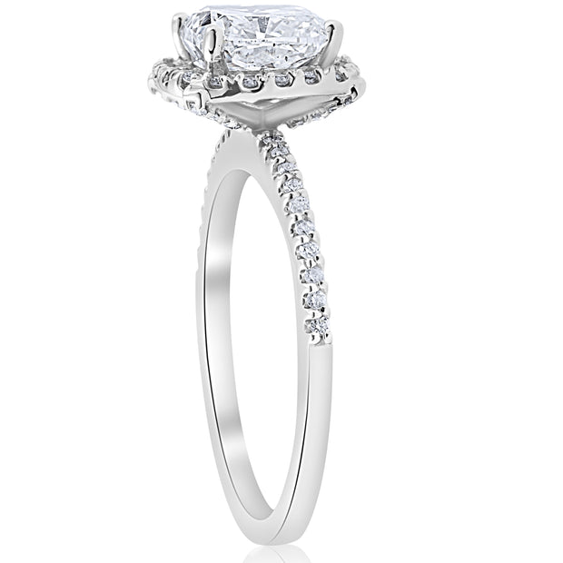 1 3/4ct Cushion Halo Diamond Engagement Ring 14k White Gold Enhanced