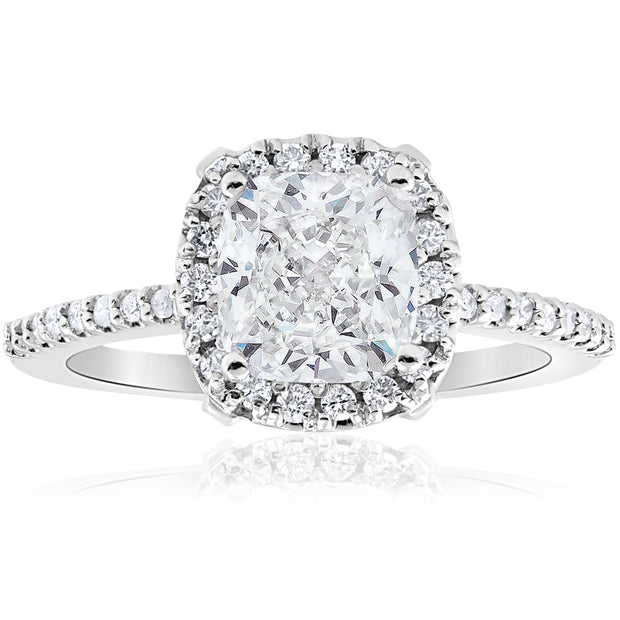 1 3/4ct Cushion Halo Diamond Engagement Ring 14k White Gold Enhanced