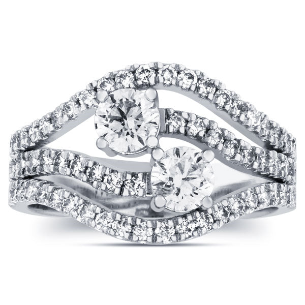 1 1/2 ct Two Stone Diamond Multirow Engagement Anniversary Ring White Gold