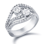 1 1/2 ct Two Stone Diamond Multirow Engagement Anniversary Ring White Gold