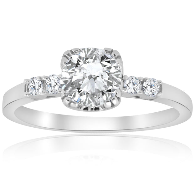 G SI 1.15 ct Solitaire Diamond Vintage Engagement Ring 14K White Gold Enhanced