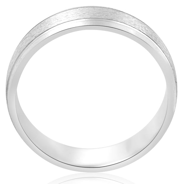 6MM Platinum Mens Wedding Band Brushed Comfort Fit Flat Ring