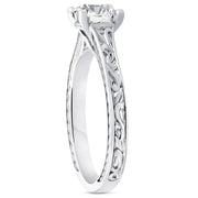 G/SI 1ct Solitaire Round Cut Vintage Diamond Engagement Ring White Gold Enhanced