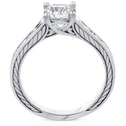 G/SI 1ct Solitaire Round Cut Vintage Diamond Engagement Ring White Gold Enhanced