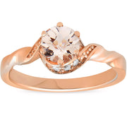 3/4 ct Diamond & Morganite 14k Rose Gold Solitaire Twist Band Engagement Ring