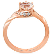 3/4 ct Diamond & Morganite 14k Rose Gold Solitaire Twist Band Engagement Ring