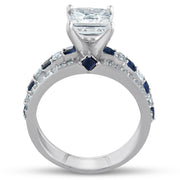 2 1/2ct Princess Cut & Blue Sapphire Diamond Engagement Ring White Gold Enhanced