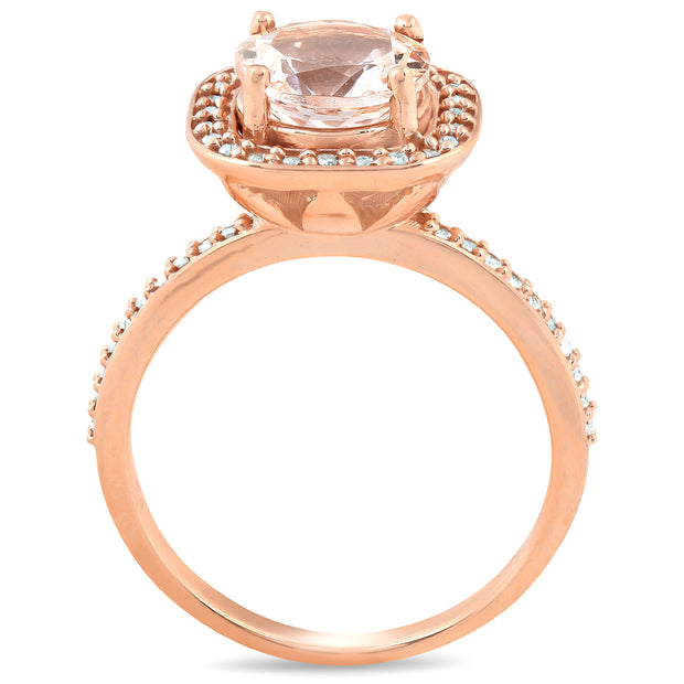 2 Ct Morganite & Diamond Cushion Halo Engagement Ring 14k Rose Gold
