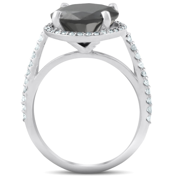 3 1/3 Ct Black Diamond Halo Engagement Ring 14k White Gold