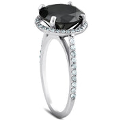 3 1/3 Ct Black Diamond Halo Engagement Ring 14k White Gold