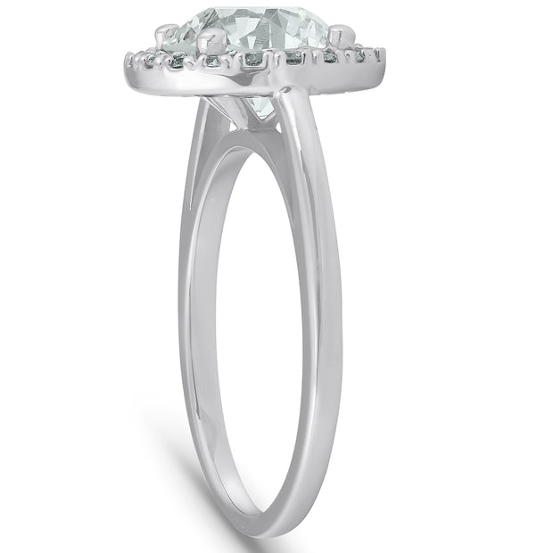 1 1/2 Ct Halo Round Diamond Low Profile Engagement Ring 14k White Gold Enhanced