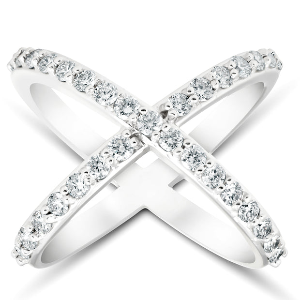 1 Ct Diamond X Ring Wide Womens Fashion Designer Band 14k White Gold