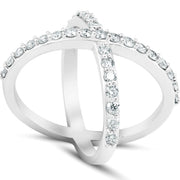 1 Ct Diamond X Ring Wide Womens Fashion Designer Band 14k White Gold