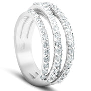 1.30 Ct Diamond Ring Womens Fashion Cocktail Multi Row Wide Band 14k White Gold