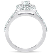 1 1/10Ct Cushion Halo Diamond Halo Engagement Wedding Ring Set 14k White Gold