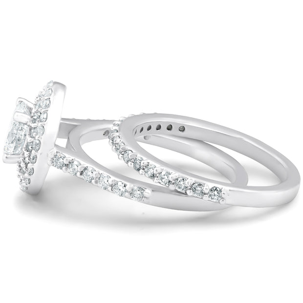 1 1/10Ct Cushion Halo Diamond Halo Engagement Wedding Ring Set 14k White Gold