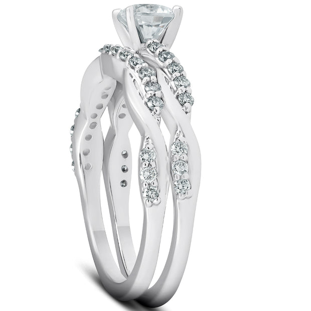 3/4Ct Diamond Infinity Engagement Ring Set 14k White Gold Maching Wedding Band