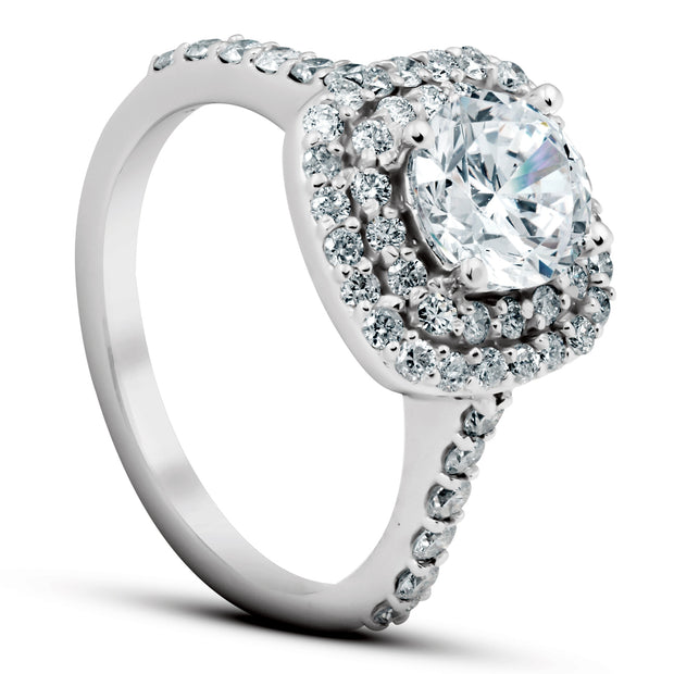 SI 2 1/4 Ct Diamond Cushion Halo Engagement Ring 14k White Gold Enhanced