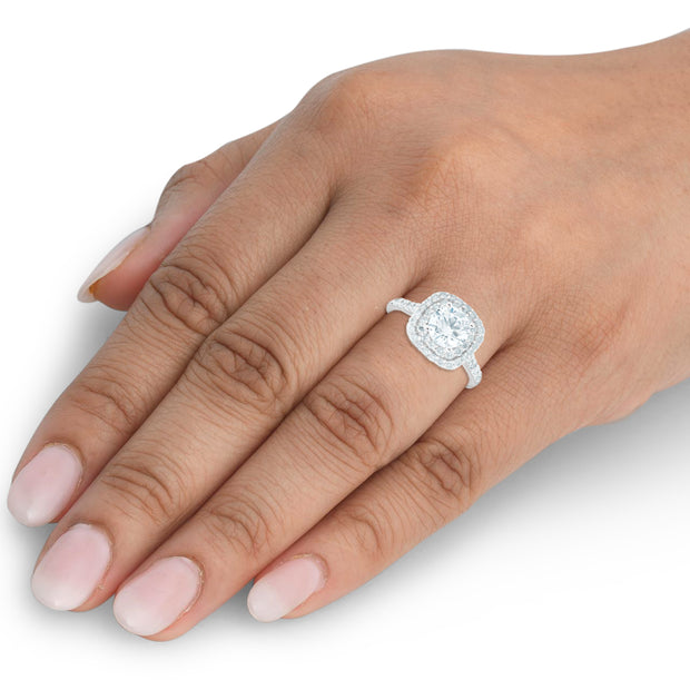 SI 2 1/4 Ct Diamond Cushion Halo Engagement Ring 14k White Gold Enhanced