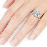 1 Ct TDW Diamond Engagement Ring Double Cushion Halo 14k White Gold