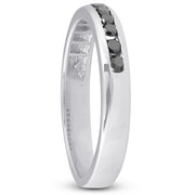 1/4 Ct Black Diamond Channel Set Wedding Ring 10k White Gold