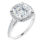 G/VS 3.50Ct Cushion Moissanite & Lab Diamond Halo Engagement Ring White Gold