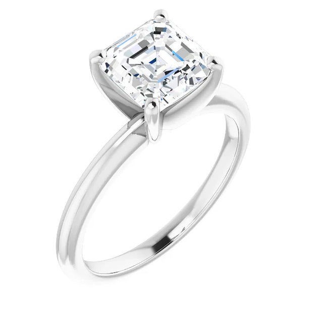 3Ct Asscher Solitaire Moissanite Engagement Ring in White Yellow or Rose Gold