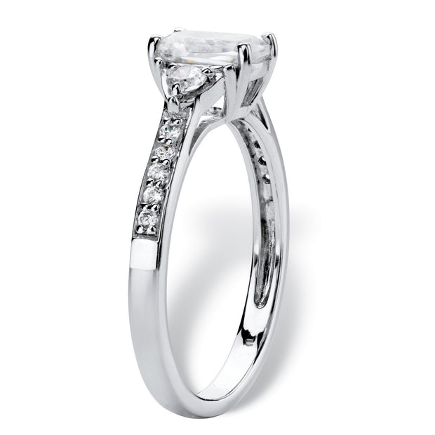 Platinum over Sterling Silver Emerald Cut Created White Sapphire Engagement Ring