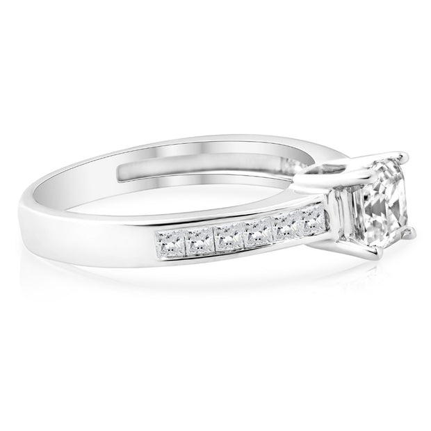 1Ct Asscher Cut Moissanite & Princess Cut Diamond Engagement Ring 14k White Gold