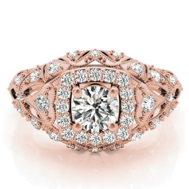 VS 1 Ct TW Diamond Vintage Engagement Ring Lab Grown White Yellow or Rose Gold