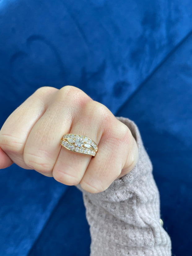 1 3/4 CT Diamond Contour Designer Engagement Ring 14k Yellow Gold