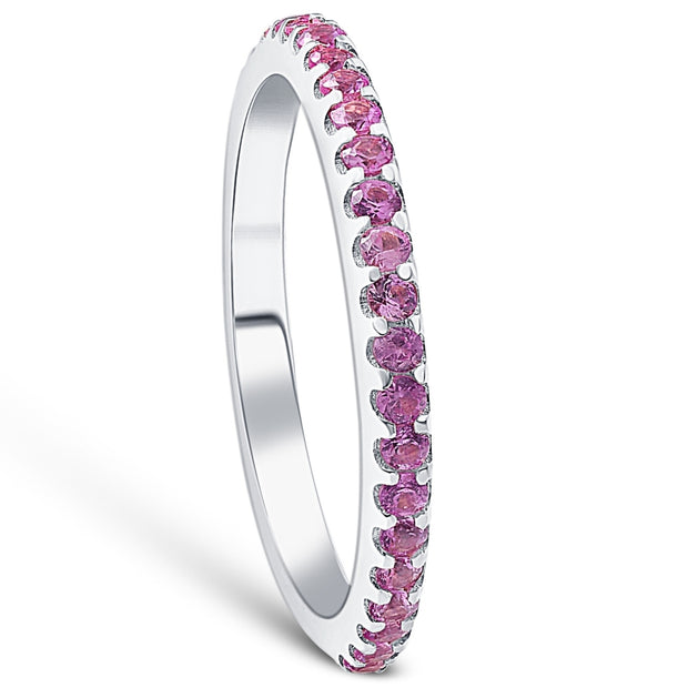 3/4Ct Genuine Pink Sapphire Eternity Ring Stackable Band 10k White Gold
