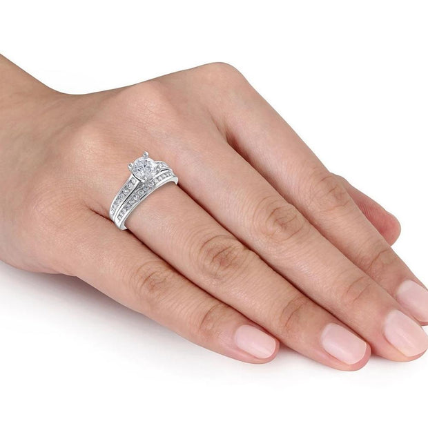 2Ct Diamond Engagement Wedding Ring Set Channel Set in 10k White Gold