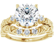 VS 2 1/2Ct Diamond & Moissanite Petite Leaf Accent Engagement Set in 10k Gold