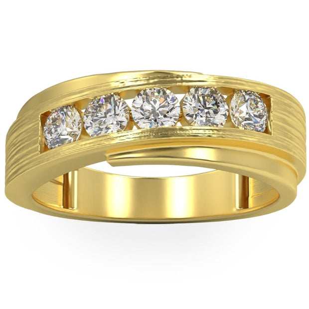 1Ct Diamond Men's Ring Brushed Wedding Band in White Rose or Yellow Gold