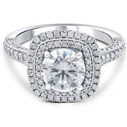 VS 3Ct Diamond & Moissanite Cushion Halo Engagement Ring in White or Yellow Gold
