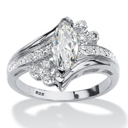 Platinum over Sterling Silver Marquise Cut Cubic Zirconia Bypass Engagement Ring