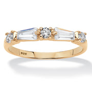 Yellow Gold-Plated Sterling Silver Round Cubic Zirconia Baguette Wedding Band Ring