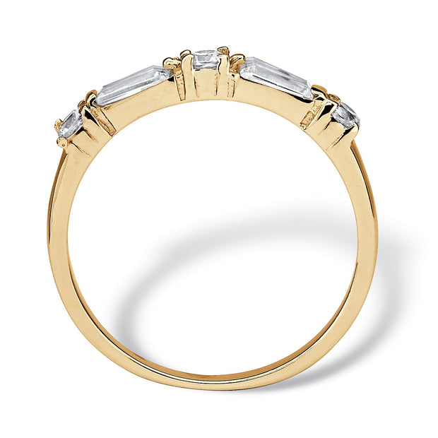 Yellow Gold-Plated Sterling Silver Round Cubic Zirconia Baguette Wedding Band Ring
